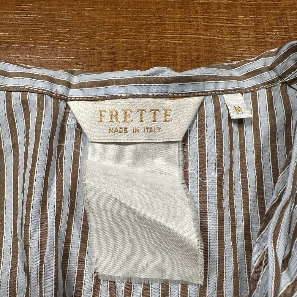 Frette Button Up Pajama Shirt Mens M Blue Stripe Woven Designer Luxury Comfort - Picture 8 of 9
